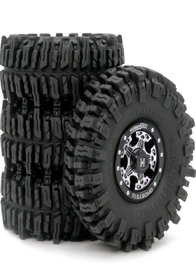 hobbysoul إطارات HOBBYSOUL الناعمة اللاصقة مقاس 64 × 25 مم 1.0 Mud Slingers وحواف عجلات Beadlock الثقيلة مقاس 1.0 لسيارات التحكم عن بعد الزاحفة بمقياس 1/24 AX24 SCX24 FCX24 1/18 TRX4M - Image 1